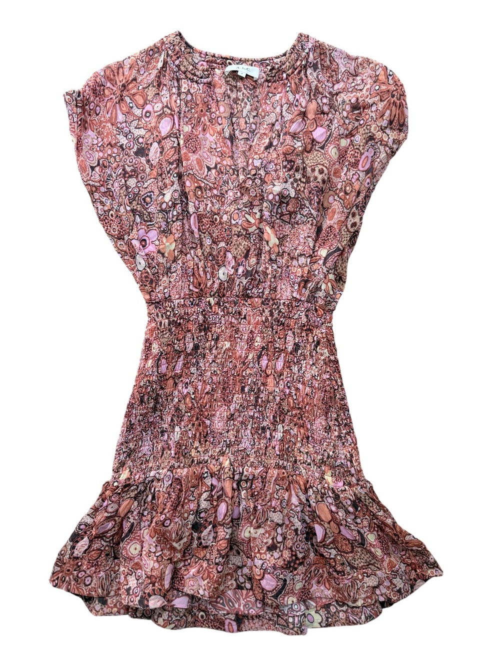 A.L.C. Carly Silk Smocked Mini Dress Sorbet Multi Floral Size 6